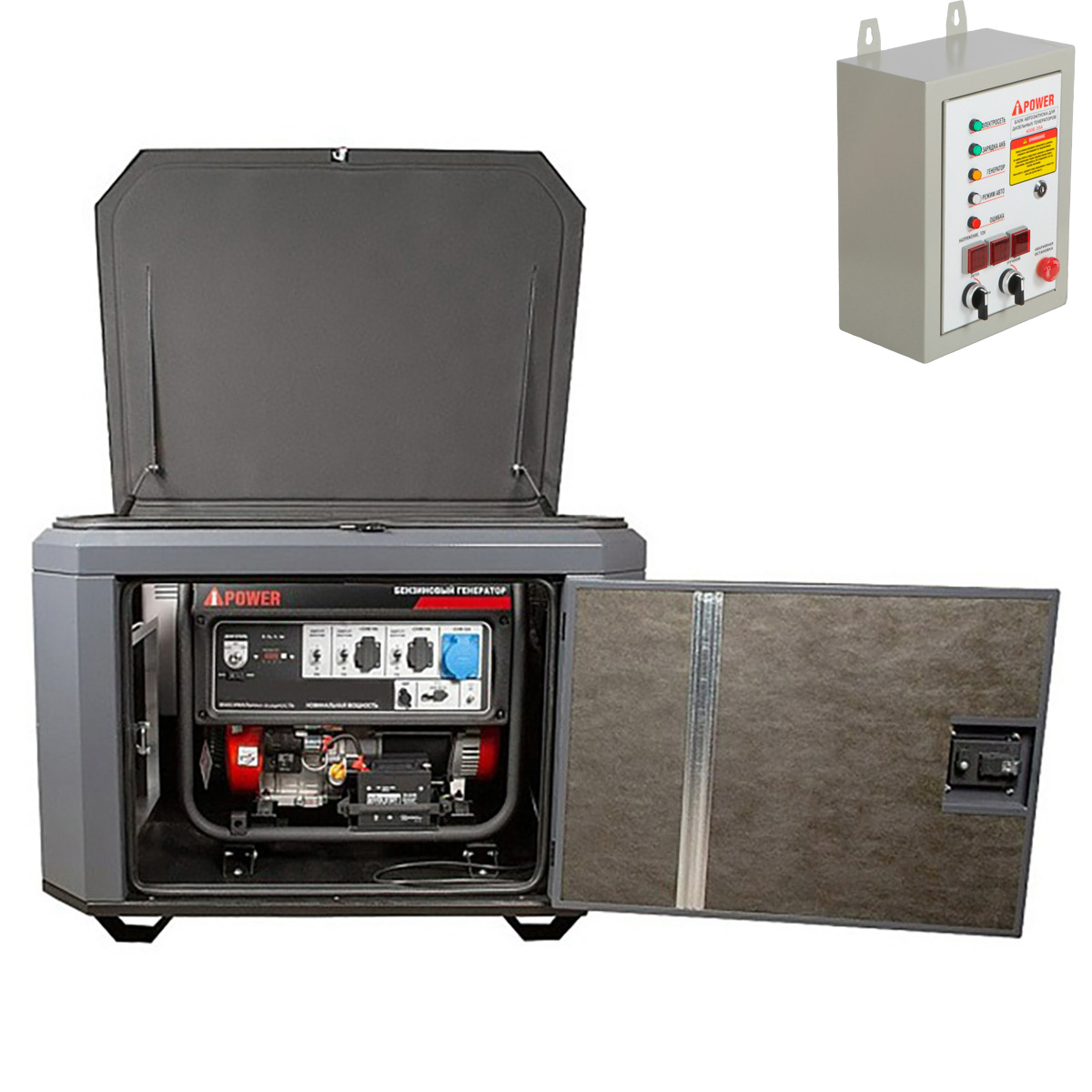 A-iPower A8000EAX в тихом зимнем кожухе 1200 RAL 7024 + блок автозапуска A-iPower 400 В, 25 А