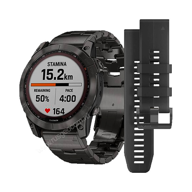 Часы Garmin Fenix 7X Sapphire Solar титановый угольно-серый DLC с угольно-серым титановым DLC браслетом