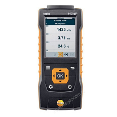 Testo 440dP. Комплект для вентиляции с Bluetooth крыльчаткой 100мм, зондом-крыльчаткой 16 мм, зондом влажности и температуры, телескоп. рукояткой и кейсом