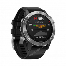 Часы с gps  Garmin Fenix 6 серебристые с черным ремешком